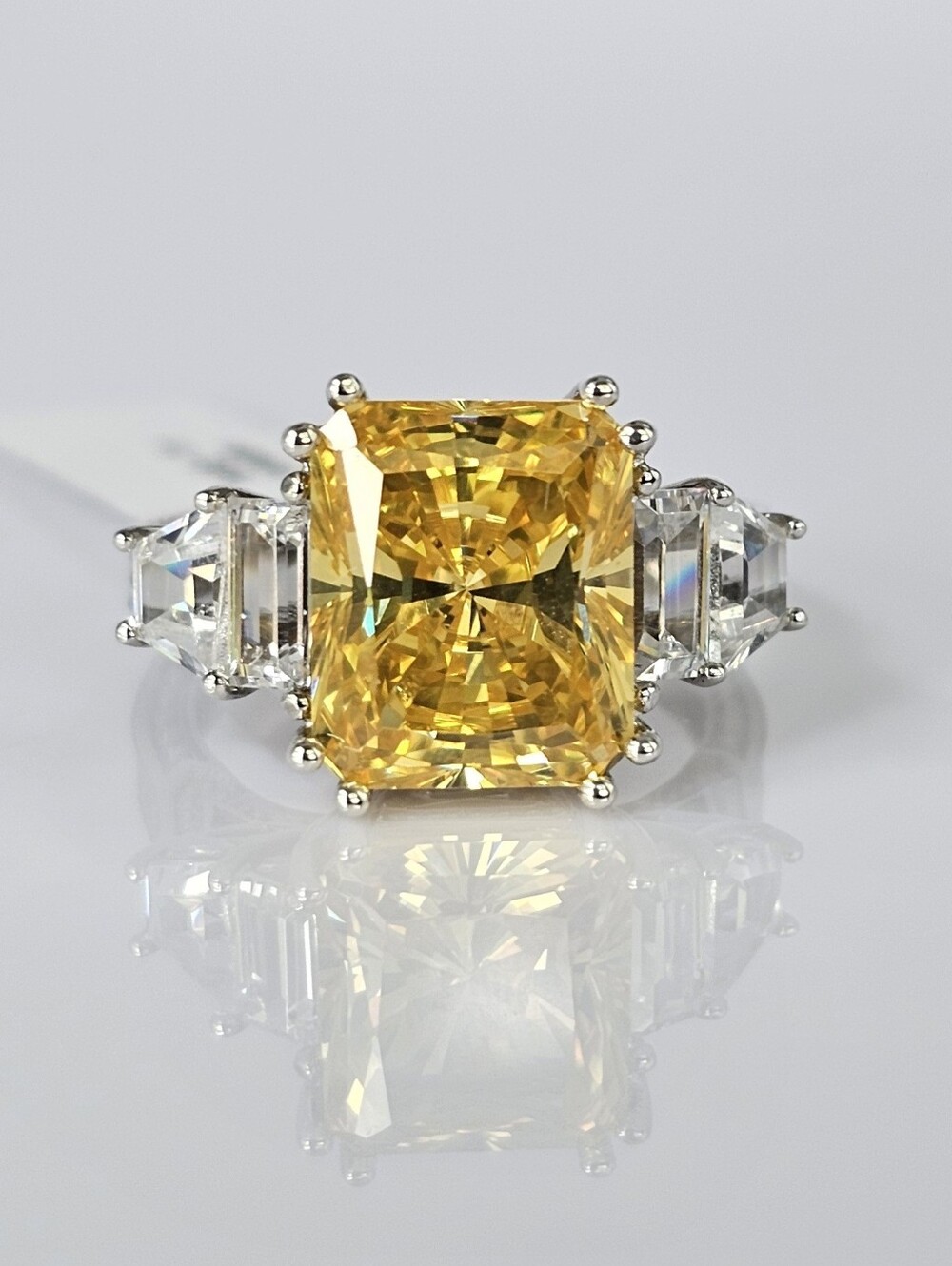 Yellow Sapphire & Diamond Simulant Palladium Sterling Silver Ring Sz 7!